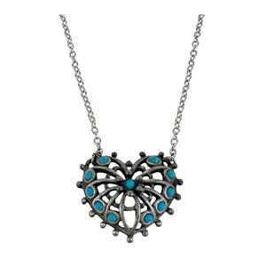 Sarah Coventry Necklace Queen Of Hearts Faux Turquoise Beads Silver Tone Patina